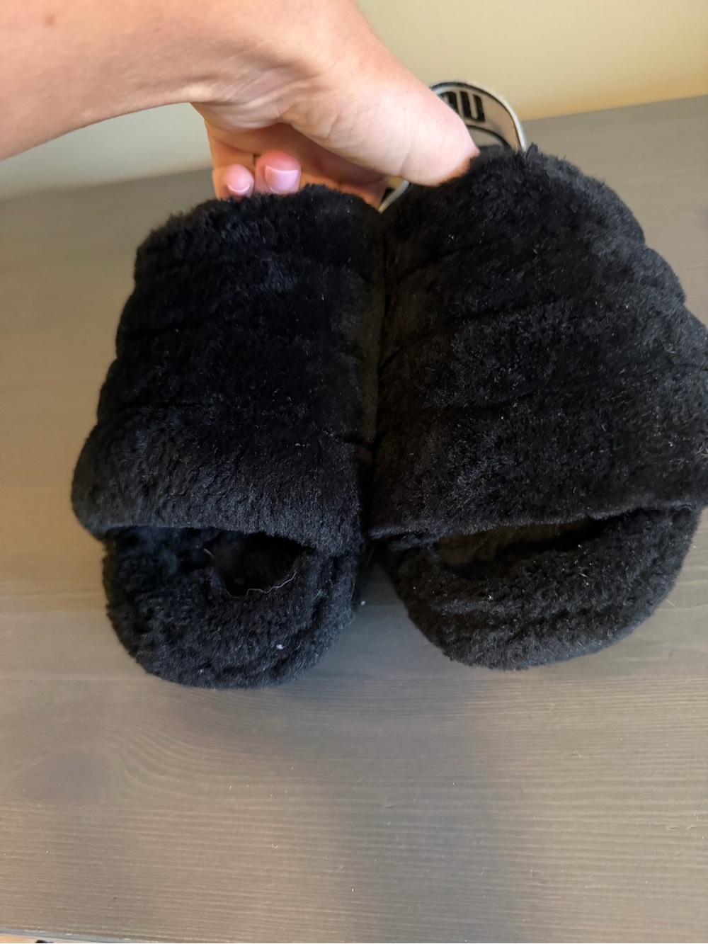 UGG Women’s Fluff Yea Black Plush Slingback Slide Slippers - Picture 7 of 8